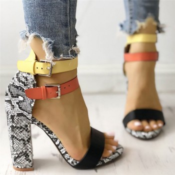 Sandalias Mujer 2019 Women's Ladies Fashion Mixed Colors Snake High Heels Buckle Sandals Casual Shoes 